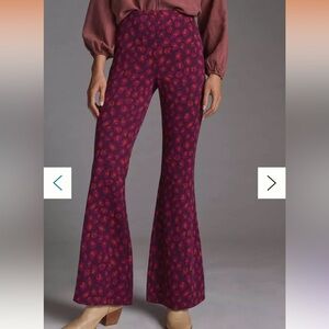 Anthropologie Floral knit Flare Pants - Burgundy